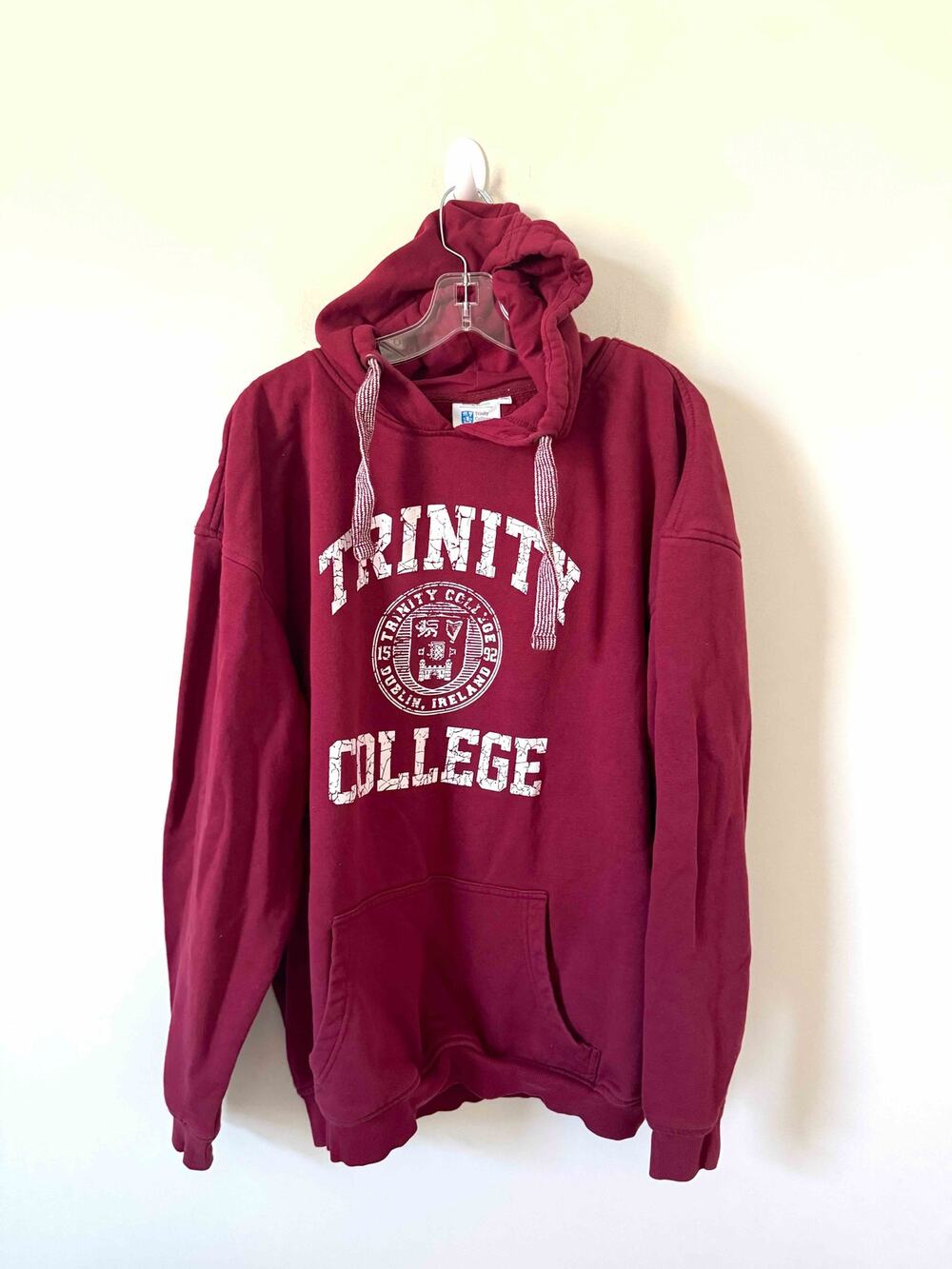 Trinity College Dublin Ireland Pullover Hoodie Sweatshirt Maroon Red Size XXL